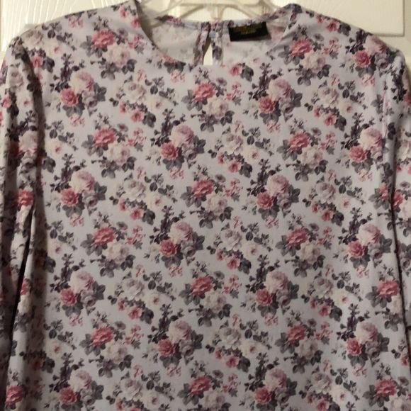 Blouses for Women Haband Grey with Pink Floral Size Large - Picture 2 of 8
